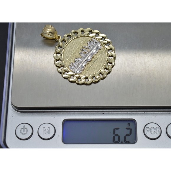 Real 10K Yellow Gold Last Supper Jesus Cuban Link Medallion Pendant 36.6mm 6.2gr - Picture 4 of 6